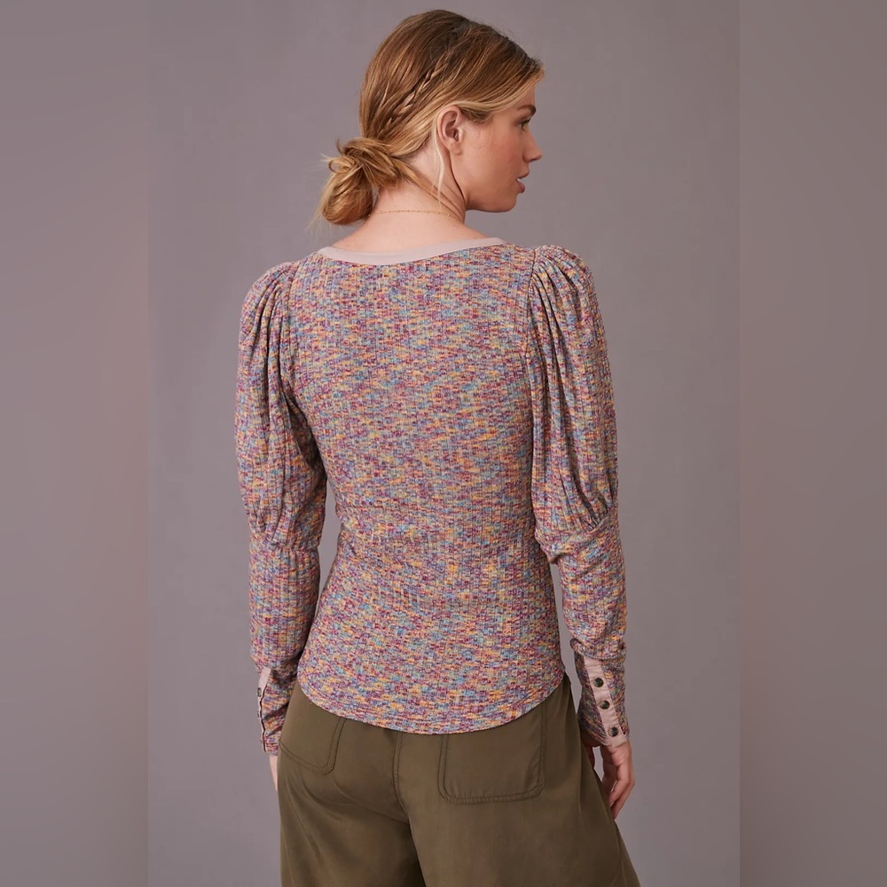 By Anthropologie Puff Sleeve Knit Henley Top Sz Small Preowned - Picture 2 of 9